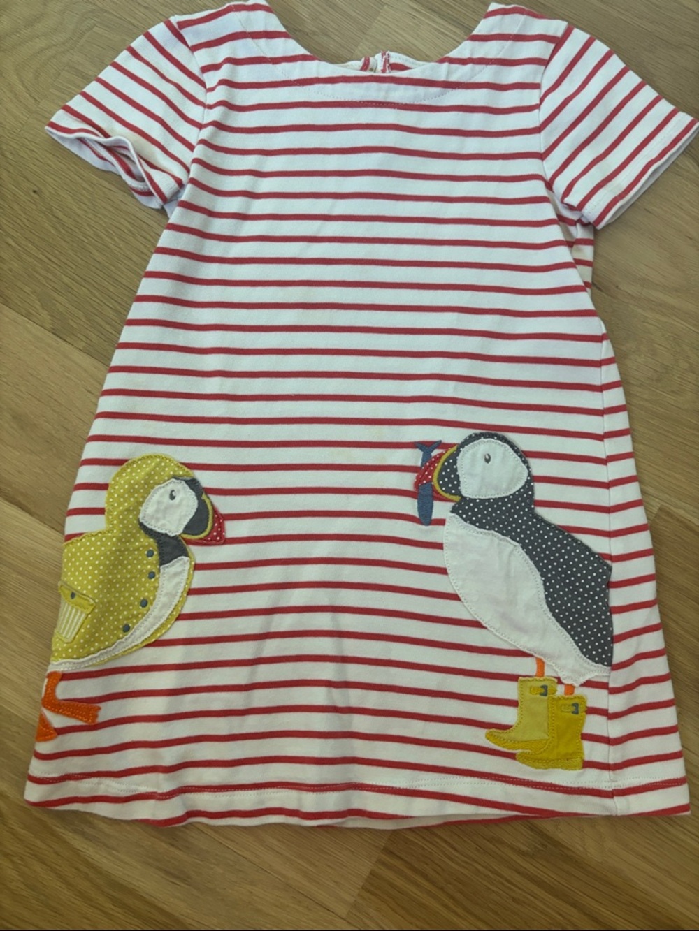 Boden - size 3-4 - Red & White Striped Puffin Appliqué Dress